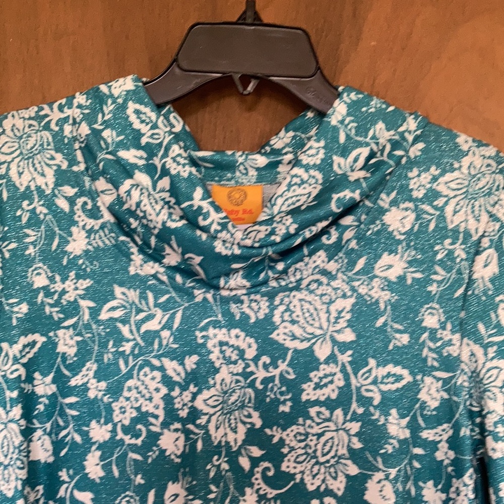 Ruby rd top metallic floral print pullover w stretch casual office PM - Picture 4 of 17